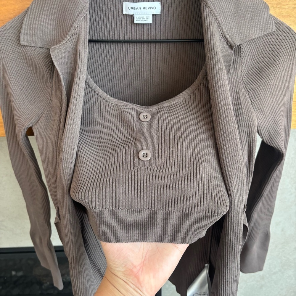 Urban Revivo 2x1 Ribbed Top Cardigan, Size 4 - Picture 9 of 13